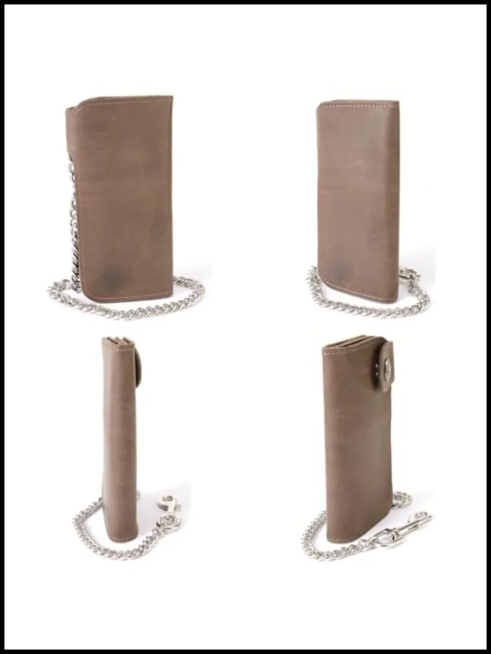 Full-Grain Leather Biker Bifold Wallet with Removable Steel Chain